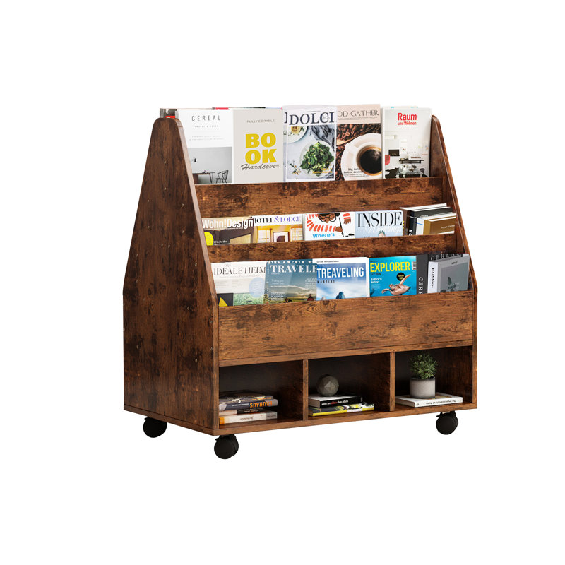 Ebern Designs Double Sided Mobile Bookcase Display Stand,4 Tier